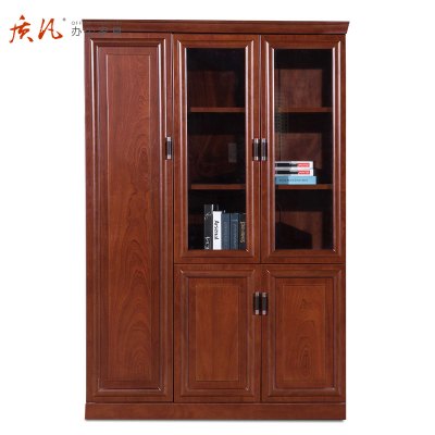 质凡实木皮书柜办公室隔断柜储物柜 三门柜