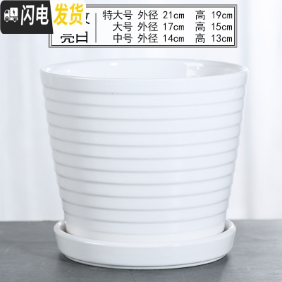 三维工匠欧式花盆陶瓷白色创意个性特大号带托盘家用吊兰带托盘绿萝 127白(一体托盘) 中等花盆容器