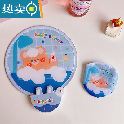 XIANCAI可爱卡通折叠团扇少女儿童迷你布面随身便携扇子节日礼品带柄折扇 洗澡茶茶熊 (2件8折哦)