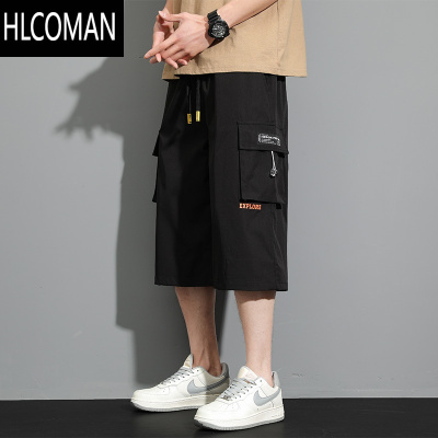 HLCOMAN工装短裤男夏季宽松直筒运动裤速干冰丝七分裤子休闲中裤大码男生
