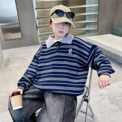 男童加厚毛衣新款中大儿童男孩冬装条纹针织衫秋冬季POLO衫