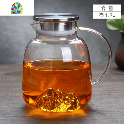 冷水壶家用北欧玻璃水杯耐热高温茶壶大容量水具套装凉白开凉水壶 FENGHOU 海蓝色山水杯400ml两只装(高硼硅玻璃)