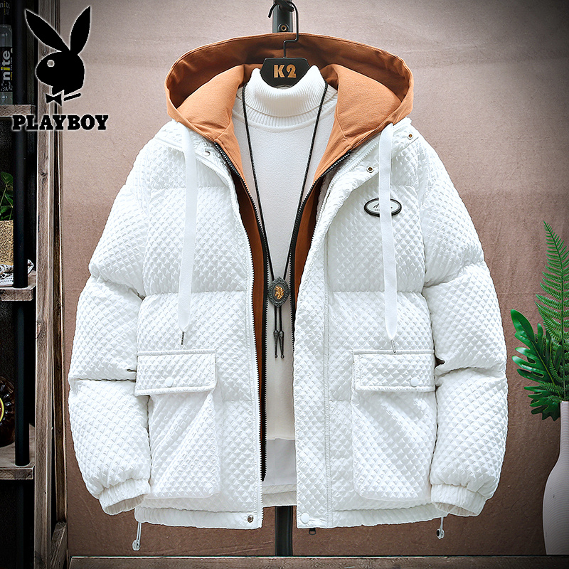 花花公子新款高品质8808假两件棉衣男连帽宽松青少年加厚保暖冬季外套男