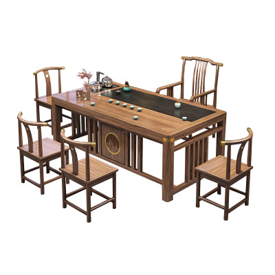 锦北 茶台茶具套装一体禅意茶几茶桌椅组合泡茶台1.6明月桌+梳椅+4月牙