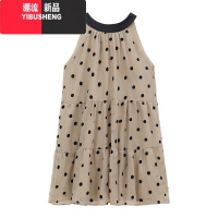 YIBUSHENG小个子波点洋气连衣裙季2024新款宽松挂脖A字裙短裙女装chic潮