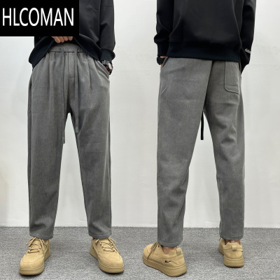 HLCOMAN男士厚款运动休闲裤宽松直筒长裤痞帅高级感阔腿灯芯绒男裤子