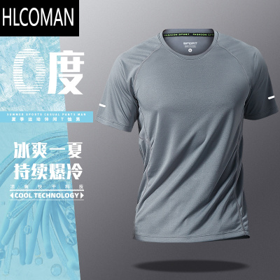 HLCOMAN运动t恤男士速干衣短袖冰丝夏季健身跑步上衣羽毛篮球训练衣服