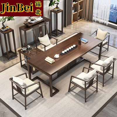 锦北茶桌椅组合新中式泡茶台现代办公室喝茶桌原木客厅家用茶台2.2米