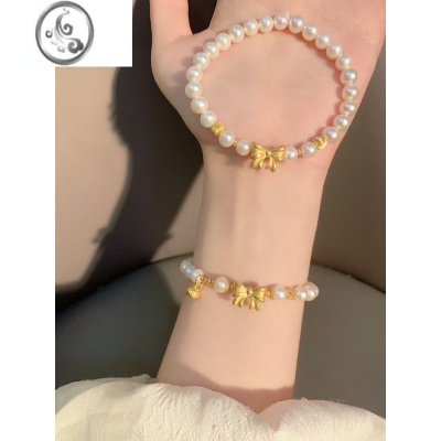 JiMi蝴蝶结铃铛珍珠手链女简约百搭气质铃铛手串生日礼物送女友老婆