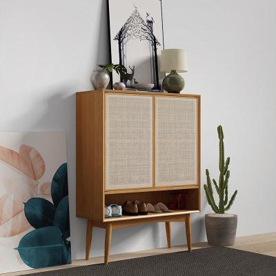 森美人北欧实木鞋柜简约现代厅玄关柜创意多功能餐边柜藤编储物收纳柜