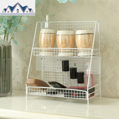 铁艺置物架化妆品收纳架盒ins厨房架书桌上双层宿舍桌面整理 三维工匠收纳盒