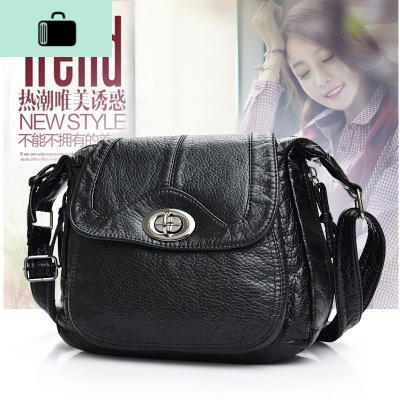 水洗皮女包软皮新款时尚潮流斜挎包单肩包迷你小包包百搭转锁女包NEW LAKE 黑色 默认女士单肩包