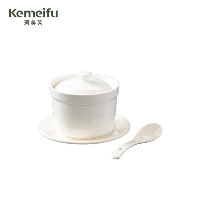 珂美芙 陶瓷汤盅小炖盅含勺子 4.5英寸 套