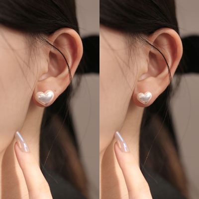 999纯银人鱼姬爱心贝珠银针耳钉女耳环耳饰小众新款夏潮送女朋友老婆情人节七夕生日礼物