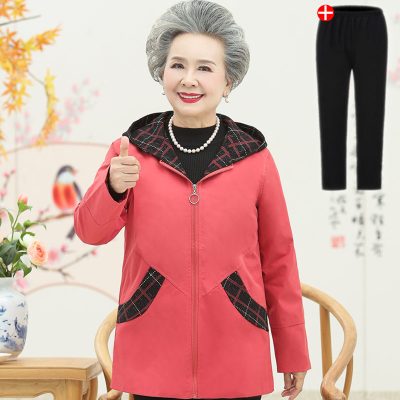 迪鲁奥(DILUAO)中老年女装妈妈秋装外套常规款2021新款春秋大码长袖上衣中老年休闲风衣