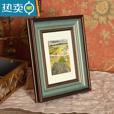 敬平美式复古绿小相框摆台高级感5寸6寸7寸8寸10寸12相框挂墙打印照片 法蓝 8寸[挂摆两用]内径15.2*20.3