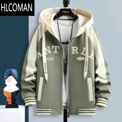 HLCOMAN高中生款连帽棒球服男装初中学生潮流衣服青少年宽松帅气外套