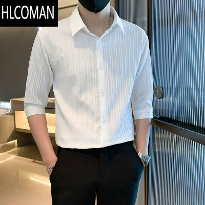 HLCOMAN轻熟风短袖衬衫男士夏季冰丝凉感七分袖衬衣潮流韩版痞帅休闲上衣