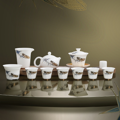 MULTIPOTENT整套茶具送礼精品白瓷套组羊脂玉冰种功夫茶具套装12头壶盖碗套组