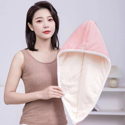 [补贴10%]干发帽女吸水双层加厚2024新款包头巾洗头擦头发超强速干毛巾浴帽 加厚双层两用干发帽-粉白 [商超同款]