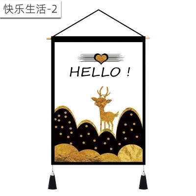 北欧挂画布艺墙布挂布背景布挂毯三联装饰画 客厅卧室房间床头 快乐生活-2 (麻)宽45cm*高65cm