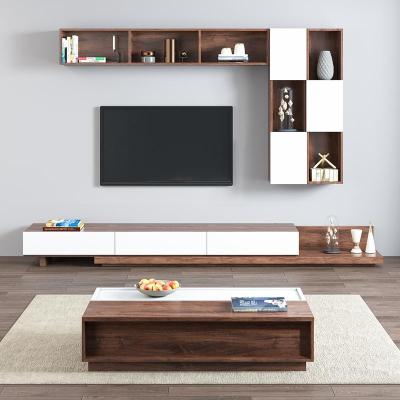大小户型简约现代北欧可伸缩电视柜茶几组合客厅家具储物吊挂壁柜