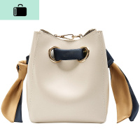 包包2020新款潮小众设计水桶包撞色仙女范手提包方块形小方包NEW LAKE 米白色女斜挎包