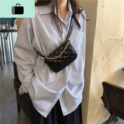 新款百搭ins菱格单肩斜挎腰包女潮2020超火胸包迷你皮小包包女NEW LAKE 黑色女斜挎包