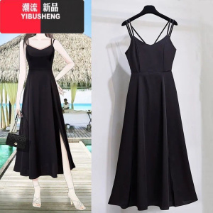 YIBUSHENG2024大码女装胖妹妹季裙子女性感中长款韩版时尚吊带连衣裙长裙
