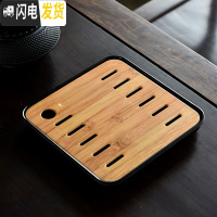 三维工匠实用密胺茶盘托盘沥水实木竹制茶台家用简约小型套装配件 全密胺小正方直线黑茶盘20cm茶具
