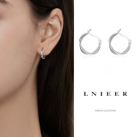 999纯银交叉麻花圆圈耳环女耳圈简约2025新款潮圈圈耳钉气质耳坠送女朋友老婆情人节七夕生日礼物