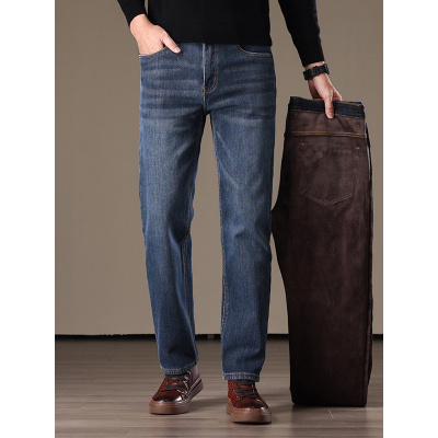 秋冬加厚加绒牛仔裤男新款复合真超绒保暖商务休闲中年爸爸裤