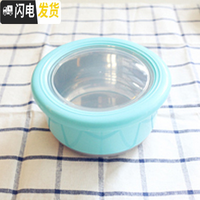 三维工匠圆形不锈钢饭盒餐具可爱卡通儿童小学生便当盒便携外出水果保鲜盒 纯蓝色[730]