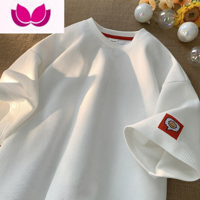 七斓华夫格短袖t恤男夏季宽松百搭潮牌打底五分半袖帅气体恤衣服