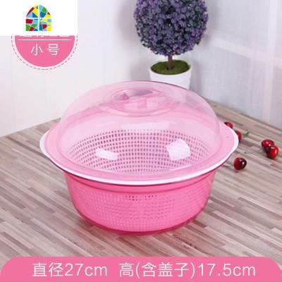 双层塑料保洁篮洗菜筐 水果蔬菜盆厨房沥水篮 带盖果蔬筛滴水筛子 FENGHOU 1501圆形小号灰色洗菜篮洗菜篮