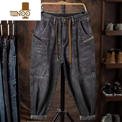 YANXU日系工装牛仔裤男秋季新款潮牌宽松阔腿大口袋哈伦裤潮流休闲长裤