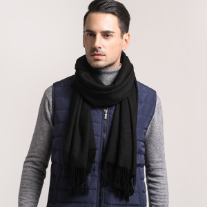 迪鲁奥(DILUAO)围巾情侣士秋冬季保暖纯色仿围脖冬天商务长款简约韩版百搭围巾 黑色宽65CM