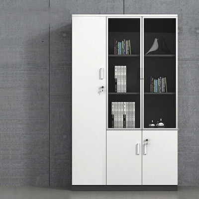 绵冠办公室现代文件柜木质档案柜资料柜带锁玻璃柜子移动储物柜