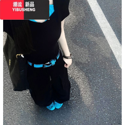 YIBUSHENG设计感小众别致撞色假两件短袖T恤女季收腰显瘦纯欲风短款上衣
