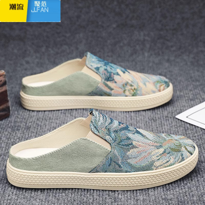 聚范帆布男鞋夏季透气懒人一脚蹬老北京布鞋千层底无后跟板鞋半拖潮鞋