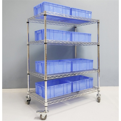 易企采 长1210宽455高1500MM四层无框 镀铬金属层架仓储防静电货架带轮可移动货架多层物料置物架