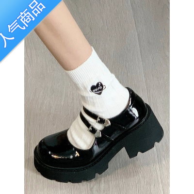 SUNTEK玛丽珍日系小皮鞋女2023新款厚底乐福鞋复古漆皮高跟jk制服单鞋子