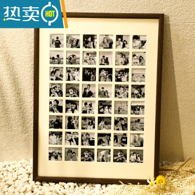 敬平48/九宫格情侣diy相框拼图定制照片洗打印加婚纱照挂墙纪念册礼物 送礼推荐-实木圆边胡桃+大48宫格[47*63*