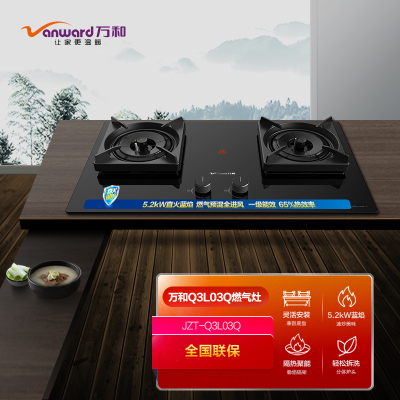 万和[龙燚火] JZT-Q3L03Q 天然气燃气灶 5.2kW大火力双眼灶 钢化玻璃台嵌两用一级能效 嵌入式台式