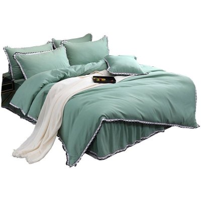 美帮汇床裙四件套四季通用欧式款床单带裙边裙式清新绿一米八床被套