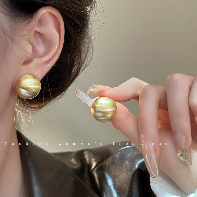 银针磨砂拉丝金豆豆耳钉女韩国百搭耳环2023年新款潮高级感耳饰品送女朋友老婆情人节七夕生日礼物
