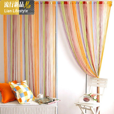彩色线帘子加密隔断帘屏风加粗客厅玄关婚庆装饰流苏免打孔 三维工匠窗帘