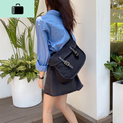 包包女2020新款潮复古邮差包黑色简约大容量单肩斜挎帆布袋剑桥包NEW LAKE 黑色女斜挎包