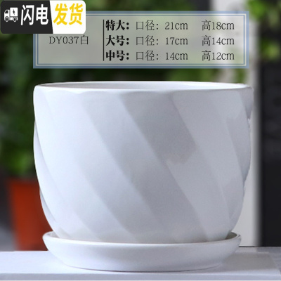 三维工匠陶瓷花盆带托盘特大大号创意多肉室内家用吊兰绿萝盆 DY4037白 17CM花盆容器