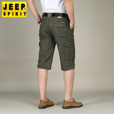 JEEP吉普夏季品牌男士直筒宽松七分休闲裤工装裤多口袋休闲短裤子薄款中裤